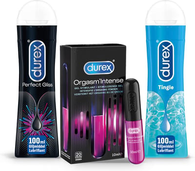 Durex - 210ml Glijmiddel - Perfect Gliss 1x100ml - Intense Orgasm 1x10ml - Play Tingle 1x100ml - Voordeelverpakking