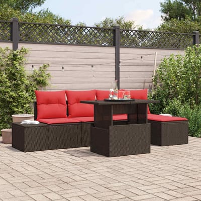 vidaXL - Tuinbank - Set - 6 - st - Bruin - en - Rood - poly - rattan