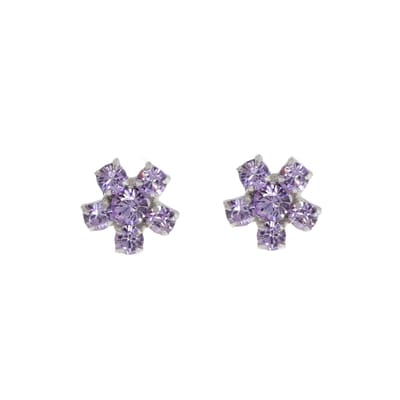 Behave - Oorbellen - Bloem - 925 Sterling Zilver - Paarse Kristal steentjes