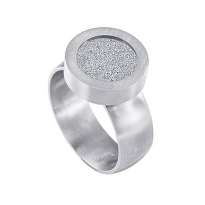 Quiges RVS Schroefsysteem Ring Zilverkleurig Mat 16mm met Verwisselbare Glitter Zilver 12mm Mini Munt