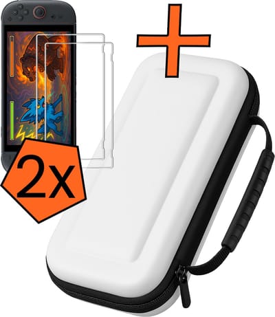 Hoesje Geschikt voor Nintendo Switch 2 Hoes Bescherm Case Hardcover Met 2x Screenprotector - Hoes Geschikt voor Nintendo Switch 2 Case - Wit
