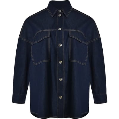 Oversized Overhemd met Utility Zakken in Katoenen Denim Dames Mat Fashion