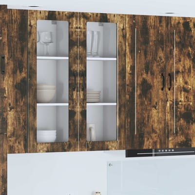 vidaXL - Wandglas - Kasten - PORTO - Rook - Eiken - 40 - x - 31 - x - 100 - cm - Bewerkt - hout
