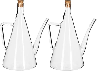 5Five Azijn/Olie flessen voor op tafel - 2x - Pyramide - glas - 500 ml per fles - olijfolie en tafelazijn