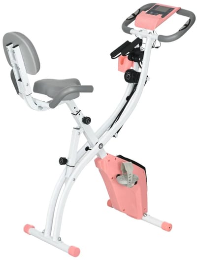 2-in-1 Opvouwbare Hometrainer - X-Bike met 8 Weerstandsniveaus - Vliegwiel 2,5KG - met 2 Weerstandsbanden - LCD Scherm - Hartslagmeter - Verstelbare Zitting - Fietstrainer - Fitnessfiets - Roze