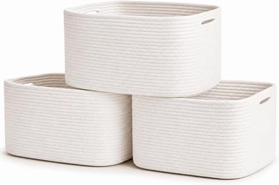 3 witte katoenen manden - Pastel opbergset voor badkamer