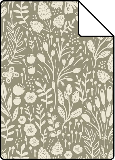 Proefstaal ESTAhome behang bloemetjes licht olijf groen - 26.5 x 21 cm - 131251-S