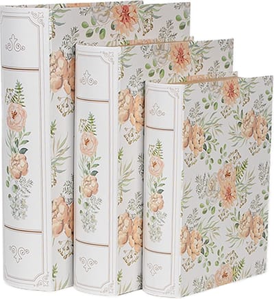 Clayre & Eef Opbergdoos Set van 3 Boeken 29x24x7/25x20x6/22x16x5 cm Wit Groen Karton Bloemen