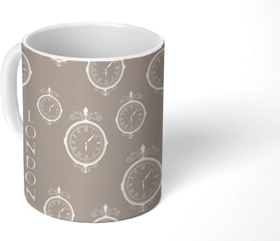 Mok - Koffiemok - Londen - Klok - Patroon - Vintage - Mokken - 350 ML - Beker - Koffiemokken - Theemok