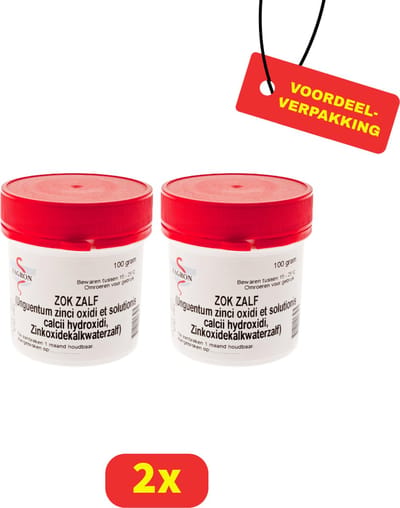 Fagron ZOK Zalf - Zinkoxidekalkwaterzalf - Bij Natte Huidaandoeningen - 2 x 100g - Voordeelverpakking