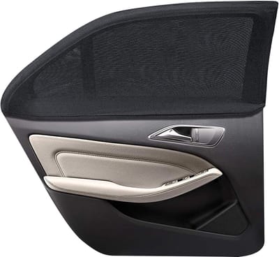 Auto Zonnescherm Baby - Gecertificeerde UV-bescherming Universeel - Zijraam Netmateriaal Beschermt Inzittenden, Kinderen & Huisdieren - Zwart - 2 Stuks