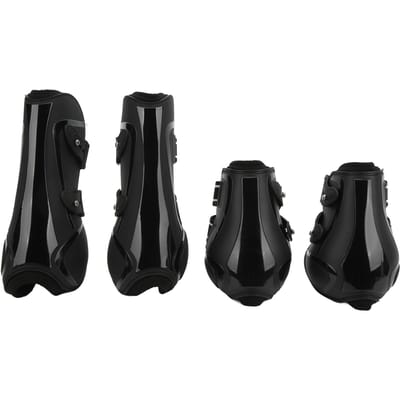 Lot de 4 protège-jambes pour cheval, coque en PU, respirants, pour l'avant et l'arrière, adaptés à tous les temps XL black