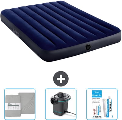 Intex Luchtbed - Twijfelaar - 137 x 191 x 25 cm - Blauw - Inclusief Hoeslaken - Pomp en Reparatieset