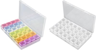Set van 2 Transparante Opbergdozen met Deksel en 28 Compartimenten voor Sieraden, Nagelkunst en Kleine Accessoires