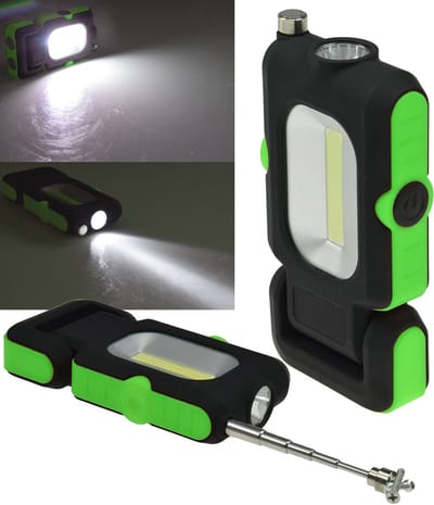 Chilitec LED werklamp op batterijen 3W | werkt op AAA-batterijen | magnetisch | 220 lumen | ledlamp | zaklamp | zaklamp voor werkplaats | met haak | met 2 lichten | Uitschuifbaar telescopisch oppakmagneet voor gereedschap | 180 graden draaibaar