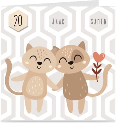 20 JAAR SAMEN | kaart / wenskaart met envelop | KATTEN | voor relatie / partners / koppel
