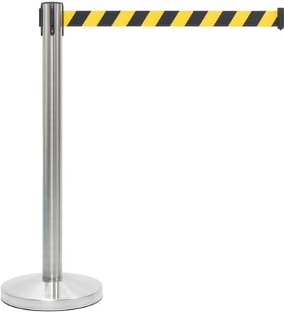 GJ Floors - Afzetpaal met trekband | Geborsteld Chroom - Geel-Zwart - Hoogte: 92 cm - Lengte: 200 cm - Steel diameter: 5,1 cm