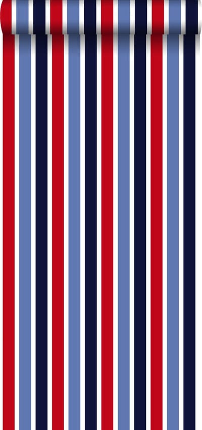 ESTAhome behang verticale strepen donkerblauw, rood en wit - 53 cm x 10.05 m - 138705