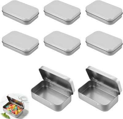 Kleine metalen doosjes set van 8, 9,5 x 6,0 x 2,2 cm, zilver, opbergdozen voor munten, snoep en sleutels, veelzijdige blikjeshouders met deksel