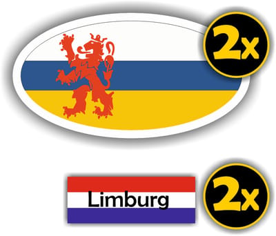 Jerma - Limburg - Vlag - Auto - Sticker - 2x ovaal 13x7 cm - 2st 7x2.5 cm - Vinyl - zelfklevend
