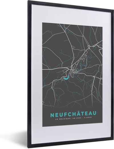 Fotolijst incl. Poster - Stadskaart – Grijs - Kaart – Neufchâteau – België – Plattegrond - 40x60 cm - Posterlijst