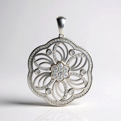 Cavill - Zilveren hanger met 127 Cambodjaanse zirkonen - 925 sterling zilver gerhodineerd - Bloemvormige, elegante ronde zirkonia sieraden - 2,233 ct