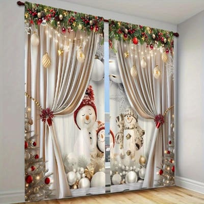 2 stuks/set Feestelijk Rode Kerstbal en Groen Blad Witte Sneeuw Patroon Print Gordijnen - Perfect Voor Woonkamer, Slaapkamer, Keuken W60H60(CM)x2PCS&Grommet Top gray