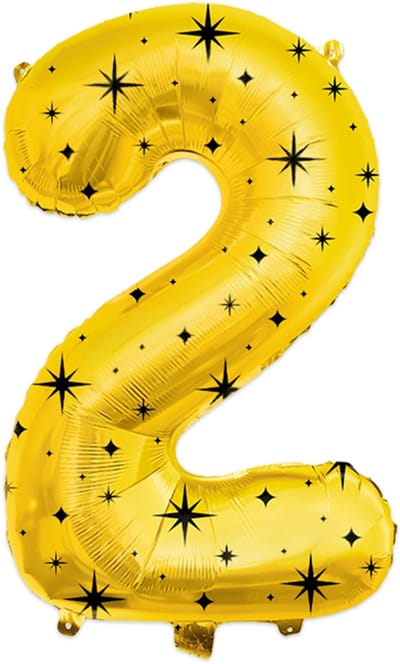 BTH - Helium Ballon - 2 - Goud-Zwart - Ballonnen - Cijfer Ballonnen - Verjaardag - Decoratie - Versiering - Folieballon