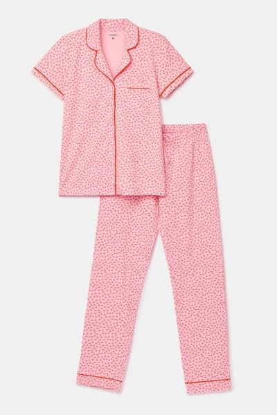 Woody pyjama dames doorknoop - roze - plantjes all-overprint - 261-10-PIS-Z/904 - maat L