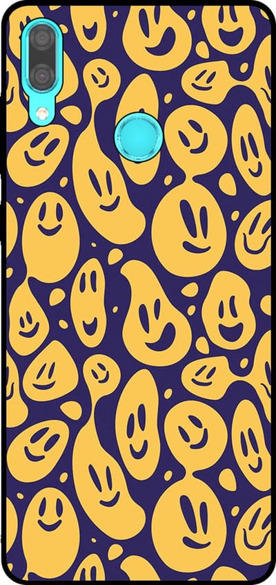 Smartphonica Telefoonhoesje Geschikt voor Huawei Y7 (2019) met smiley opdruk - TPU backcover case emoji design - Paars Geel geschikt voor Huawei Y7 (2019)