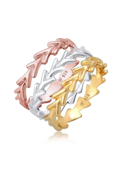 Elli - Ring - Dames Stack Tricolour Set van 3 in 925 Sterling Zilver - Dames