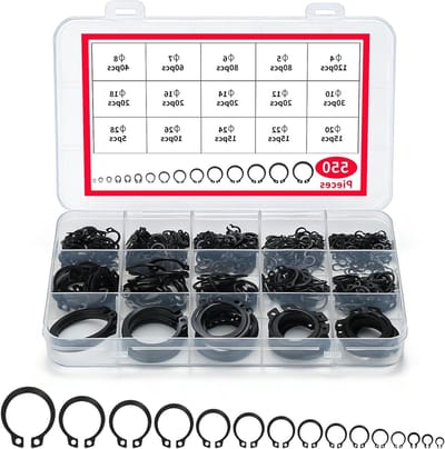 Complete set van 550 retaining rings, interne E clips en externe C clips, assorti splitringen en wasmachines M4 tot M28 voor assen, lagers, tandwielen en diverse bevestigings toepassingen
