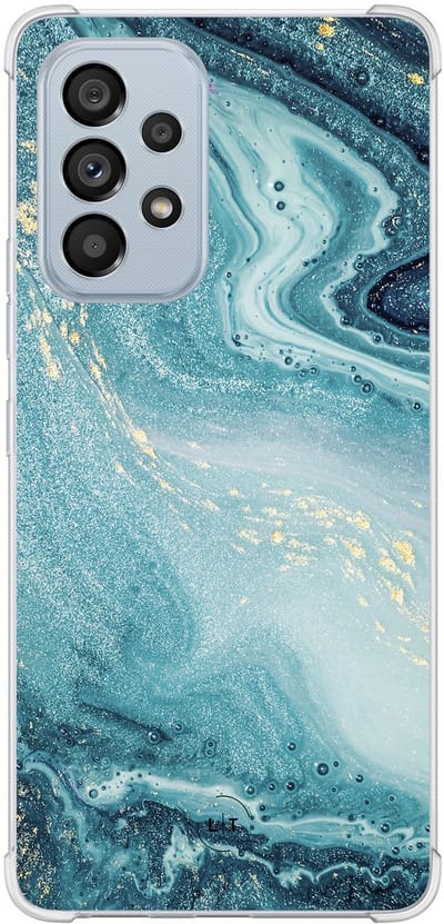 Shockproof hoesje - Geschikt voor Samsung Galaxy A53 - Marmer blauw - Extra sterke case - TPU/polycarbonaat - Marmer - Blauw, Transparant