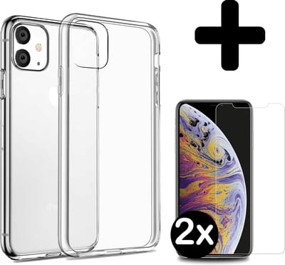 Hoesje - Met 2x Screenprotector - Geschikt voor Apple iPhone 11 - Sterk & Shockproof - Telefoon Hoes - Back Cover - Siliconen Case - Telefoonhoes - Transparant