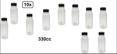 10x Flesje PET helder 330cc met 10x oranje en 10x zwarte doppen - drink fles vruchten sap limonade drank festival thema feest