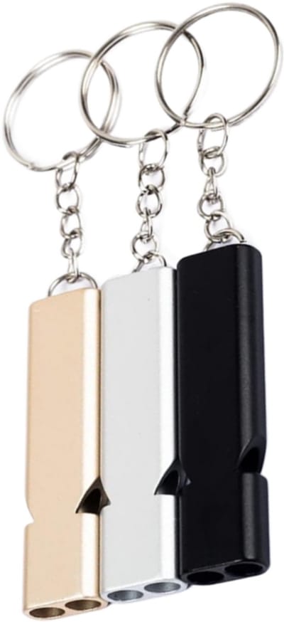 3 stuk Noodfluit - Fluit - Survivalfluitje - Scheidsrechtersfluitjes - fluitjes - dubbele buis - voor noodgevallen - Dubbele Buizen Metalen Fluitje Met Sleutelhanger - LOUZIR