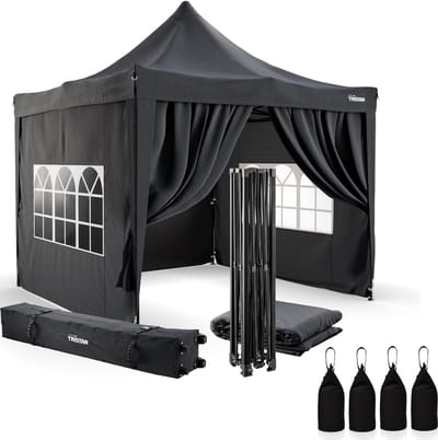 Tristar Partytent 3x3m Premium - Easy up - Extra Hoog - Waterdicht - Incl. Draagtas op Wieltjes & 4 Zandzakken - Paviljoen - PT-7810 - Antraciet