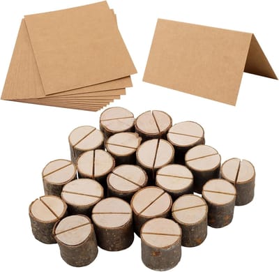 Houten Tafelkaarthouders - Kaarthouders Set - Feestelijke Decoratie - Rustieke Houtuitstraling - 80 Stuks 3.7x3.1cm - Natuurlijk Hout