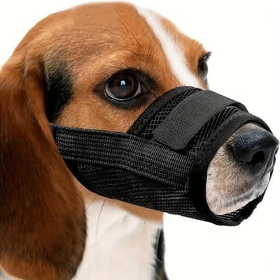 Ademend Hondenharnas Anti-bijten Blaffen Scharrelen Bewijs Mesh Harnas Laat Water Drinken Huisdierbenodigdheden Voor Kleine Grote Honden (Black,L) zwart