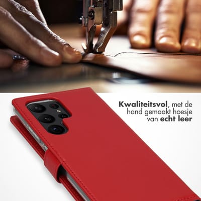 Selencia Hoesje - Geschikt voor Samsung Galaxy S23 Ultra - Echt Lederen Bookcase - Rood