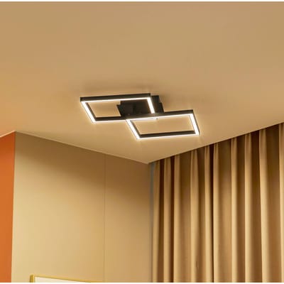 Lucande LED plafondlamp Tjado, 67 cm lang, zwart, metaal