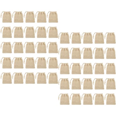50 STUKS Zeepbespaarder Tas Set met Trekkoord Herbruikbare Gaas Schuimende Exfoliërende Zeepzak voor Badkamer Douche Wit Houten beige