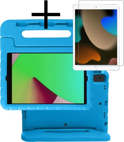 Hoes - Geschikt voor Apple iPad 7 (2019) - 10.2 inch - 7e Generatie - Met Screenprotector - Kinderhoes Shockproof Bumper - Kidsproof Case - Tablet Hoesje - Kinder Cover - Blauw