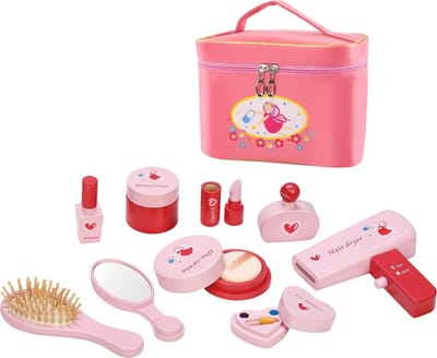Make up tas inclusief houten make up accessoires