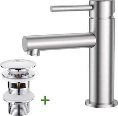 CECIPA max Wastafelkraan Mengkraan Zilver - Badkamerkraan met Pop-up Afvoerventiel - Waterbesparend - koud en warm water - Zilver