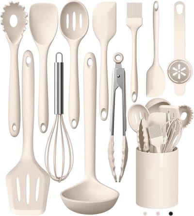 OKWISH Keukengerei-Sets – Complete Keukenset Met Keukengerei Silicone, Inclusief Spatel, Lepel En Pfannenwender, Hittebestendig Tot 210°C – Kaki – Silicium