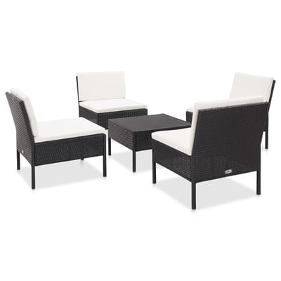 vidaXL - 5-delige - Loungeset - met - kussens - poly - rattan - zwart