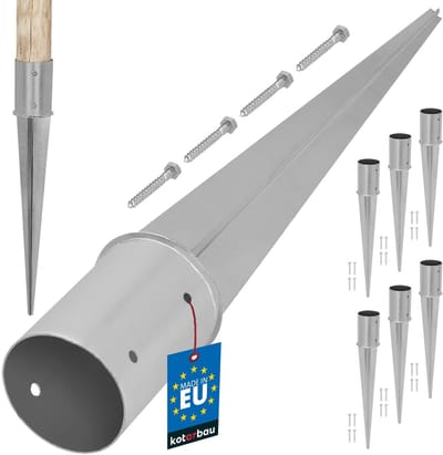 KOTARBAU® Set van 6 Paalhouder, Paalvoet, Verzinkt Staal, ⌀ 100 mm, Zilver, Paalhouder met Punt, Puntpaalhouder, voor Schutting Rondhout