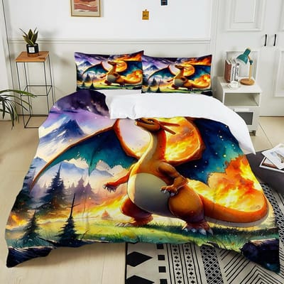 10 Maten Pokémon Charizard Beddengoed Set 3 Delen Dekbedovertrek Volwassen Kinderen Verjaardagscadeau Volledige Maat Beddengoed Set Luxe voor Cadeaus AS Queen 210X210cm