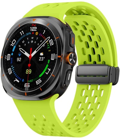 Siliconen bandje - geschikt voor Samsung Galaxy Watch Ultra (47mm) / Ultra 2025 (47mm) - gaatjes met magneetsluiting - limoen groen